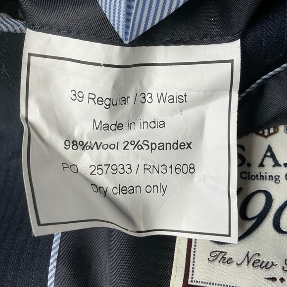 JOS A BANK 1905 Mens 39 Regular Navy Pinstripe Wool Blend Suit Jacket Blazer - Picture 9 of 13